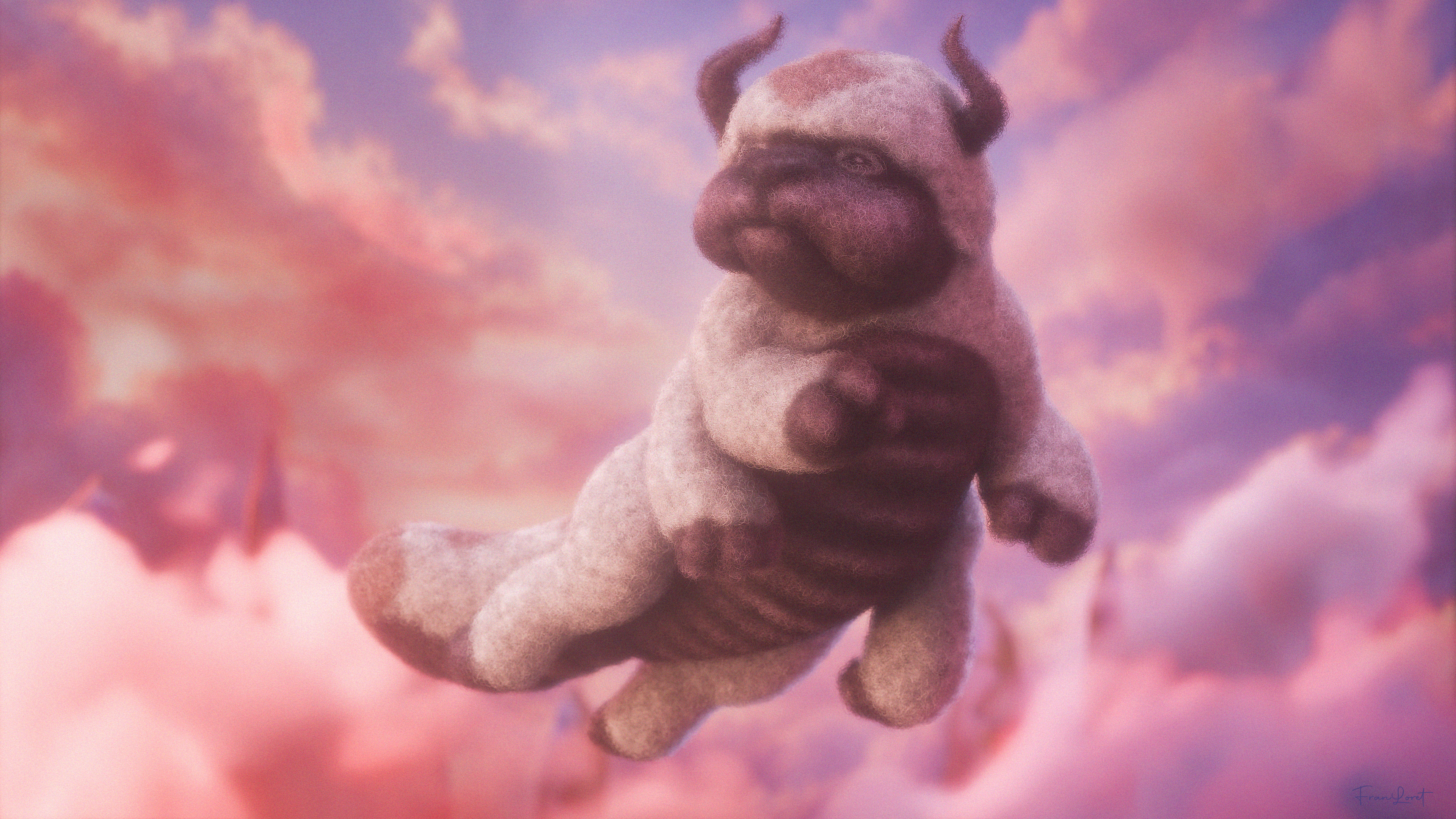 Appa from Avatar: The Last Airbender recreated as a soft felt-style 3D artwork in Blender.